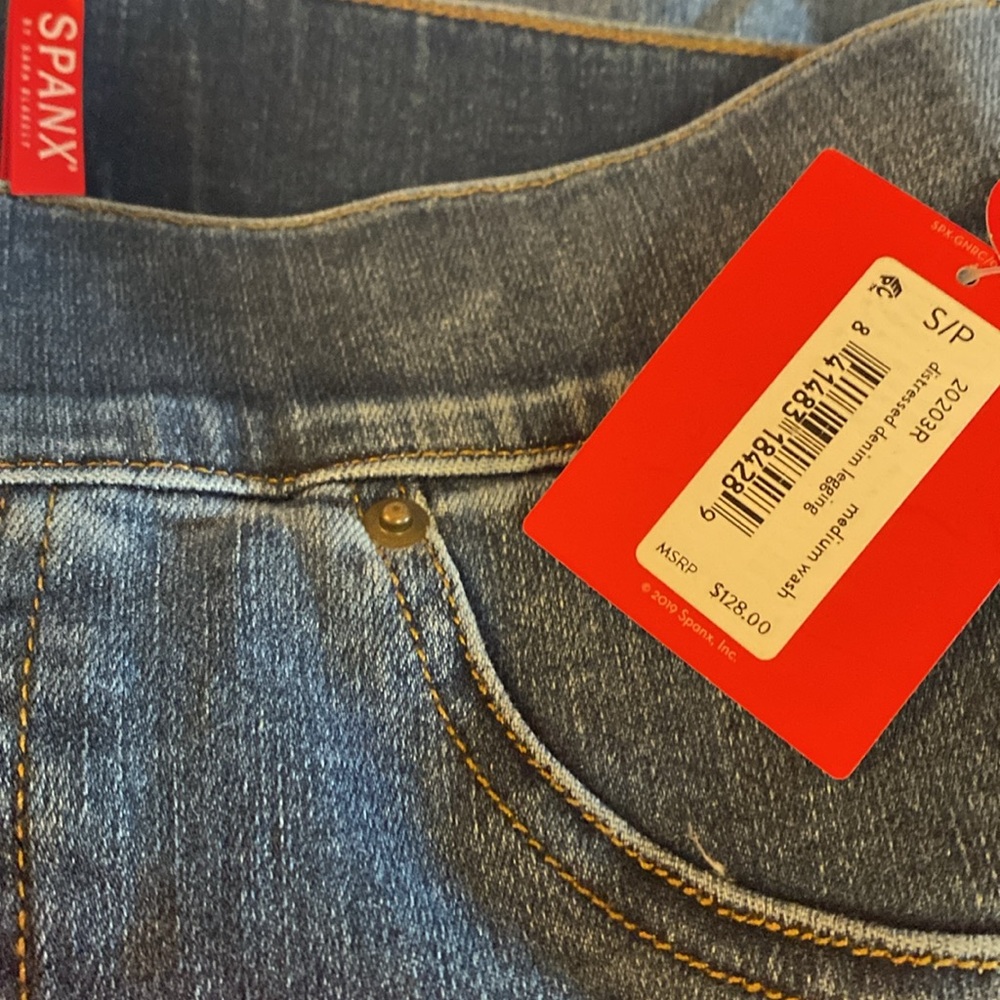 SPANX Distressed Denim Leggings Ankle Stretch Medium Wash Blue Size Small NWT - Picture 8 of 12